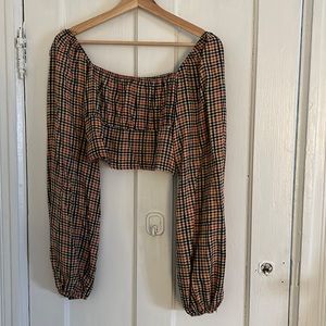 Motel Rocks cropped check blouse. Size L